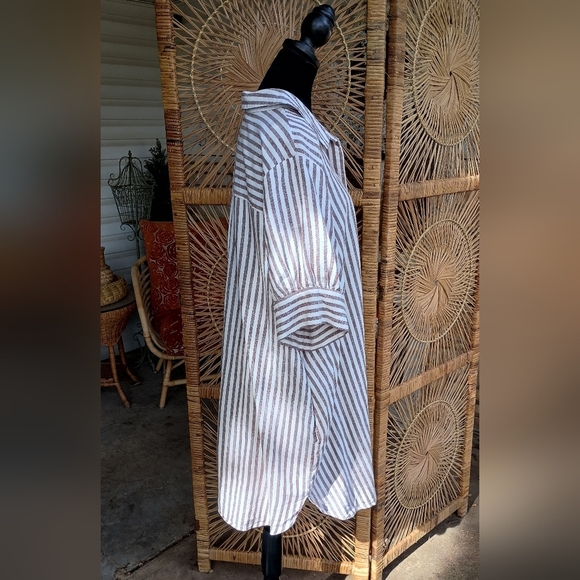 Old Navy Striped Linen Blend Button-Up Shirt Dress With Pockets_2X - Picture 8 of 9